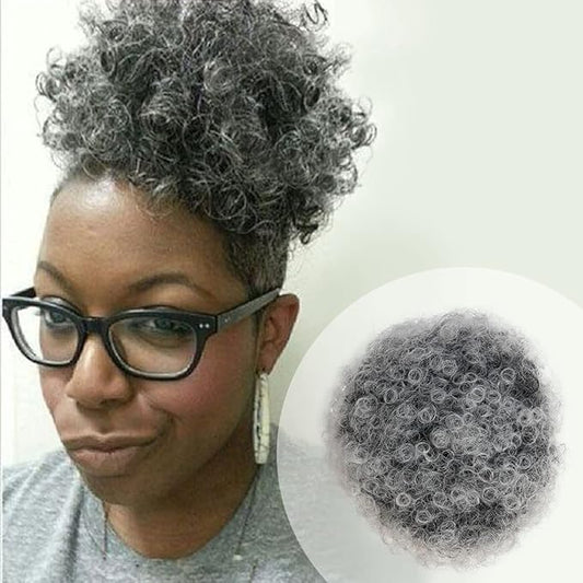 GLAM21USA Afro Puff Drawstring Ponytail Retro Kinky Curly Ponytail Wig Clip in Bun Hair Piece for Black Women Synthetic Hair Extension (SMALL, SALTNPEPPER)