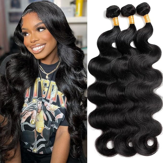 12A Human Hair Bundles Body Wave 3 Bundles 16 18 20 Inch Weave 100% Unprocessed Brazilian Human Hair Bundles（16 18 20）