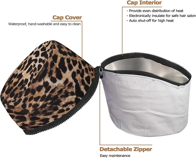 VICARKO Hair Steamer Thermal Heat Cap Deep Conditioning Natural Black Hair Scalp Treatment Spa Hot Head Care Electric for Home Use Animal Print