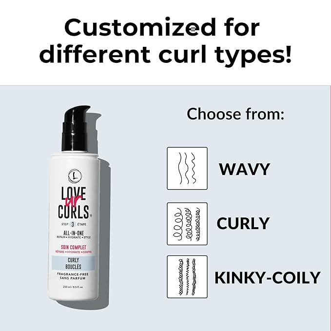 Love Ur Curls Fragrance Free All in One Curl Cream Styler for Curly Textured Hair, Repair, Define, Hydrate & Style with Shea Butter, 250mL
