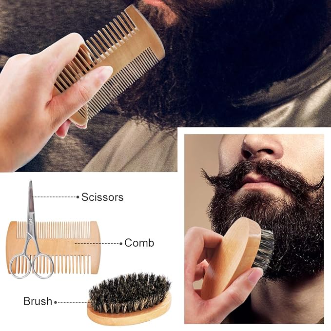 Beard Kit,Beard Grooming Kit w/Beard Wash/Shampoo,2 Packs Beard Oil,Beard Balm,Beard Wash,Brush,Comb,Scissor,Storage Bag,E-Book,Beard Care&Trimming Kit