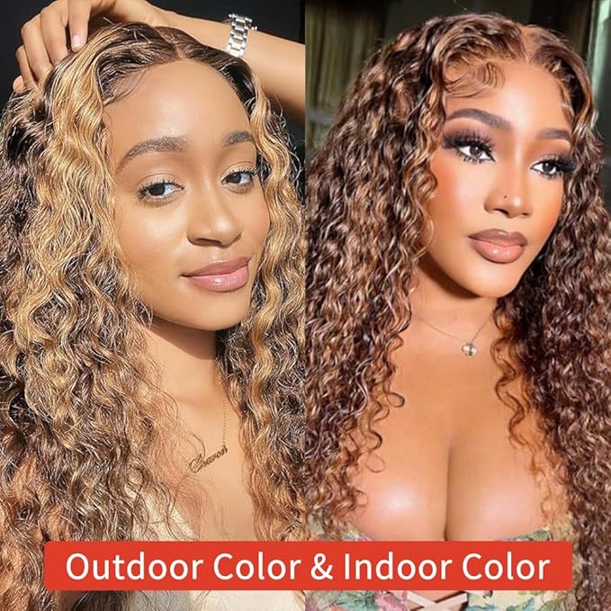 Highlight Ombre 13x6 Lace Front Wig Human Hair Deep Wave Honey Blonde Glueless HD Transparent Lace Frontal Wigs for Women 180 Density Human Hair (highlight ombre deep wave, 26 inch)