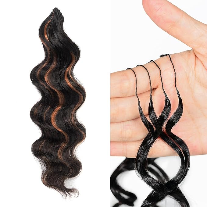 ToyoTress Ocean Wave Feather Crochet Human Hair - 12 Inch 50G Invisible Knotless Water Deep Wave Crochet Human Hair For Black Women Brown Highlight Color Braiding Hair (12 Inch, P1B/30-50G)