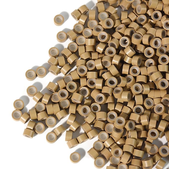 1000 Pcs 5.0 mm Silicone Lined Micro Links Rings Hair Extensions Beads Silicone Lined Beads for Human Hair Extensions and Feather Extensions (Dark Blonde)