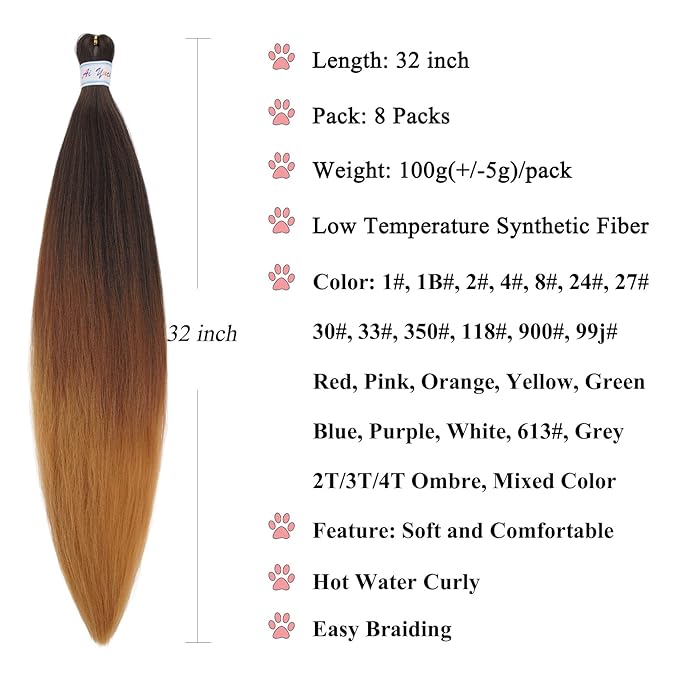 1b/30/27 Braiding Hair Pre Stretched 32 Inch 1b to Brown Blonde Ombre Braiding Hair Extensions for Crochet Braids Yaki Knotless Hypoallergenic Pre Sectioned Braiding Hair
