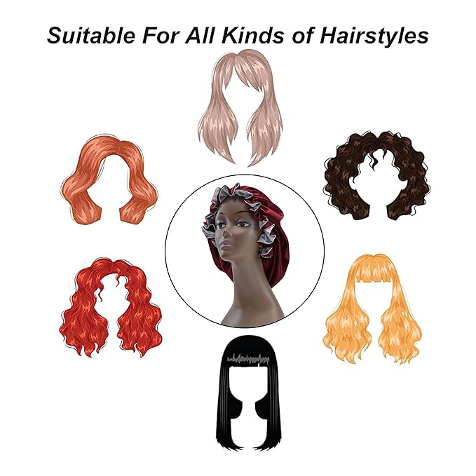 Silk Bonnet for Sleeping Satin Bonnets Double Layer Reversible Hair Cap Bonnet for Women Long Curly Braid Hair (Crimson)