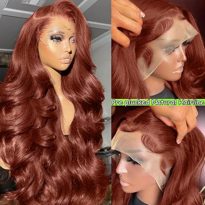 30 Inch Reddish Brown Lace Front Wigs Human Hair 13×6 HD Lace Body Wave Aubrun Brown Front Wig Pre Plucked Red Human Hair Colored Wig 180% Density