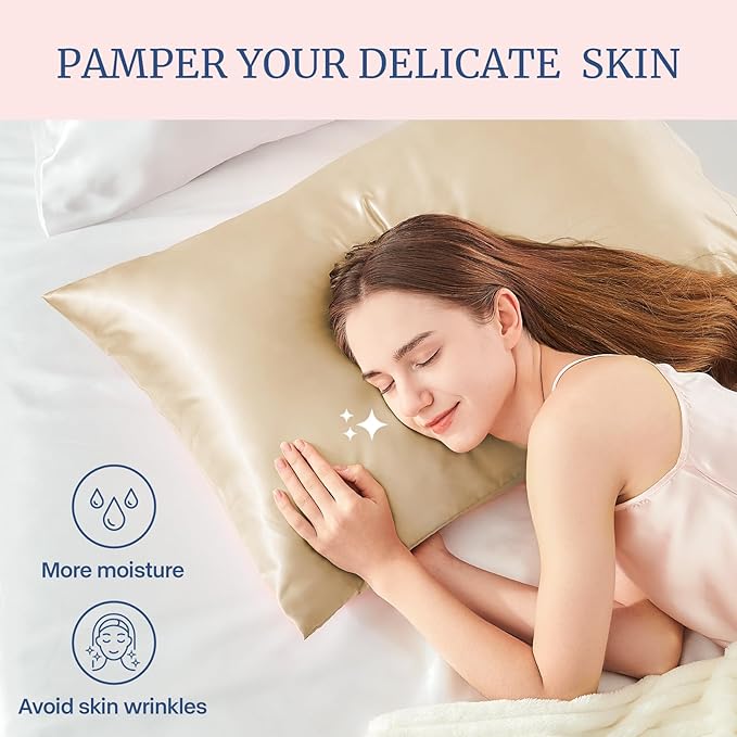 BEDELITE Satin Pillowcase for Hair and Skin, Super Soft and Cooling Similar to Silk Pillow Cases 2 Pack with Envelope Closure, Gift for Women Men(20"x36" King Size, Champagne)