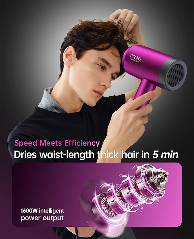 Hair Dryer, CONFU Hair Dryers for Women, 21000PRM Professional Hairdryer, Portable Lightweight Fast Drying Negative Ionic Blow Dryer, Hair Dryers with Diffuser for Home Travel