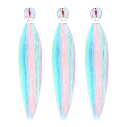 Dorsanee 4 Colors Mixed Braiding Hair Pre Stretched 24 Inch 3 Packs Braiding Hair for Box Braids Twists Locs Soft Yaki Texture Hot Water Setting (#Light Blue & Light Purple & Light Pink & Mint Green)