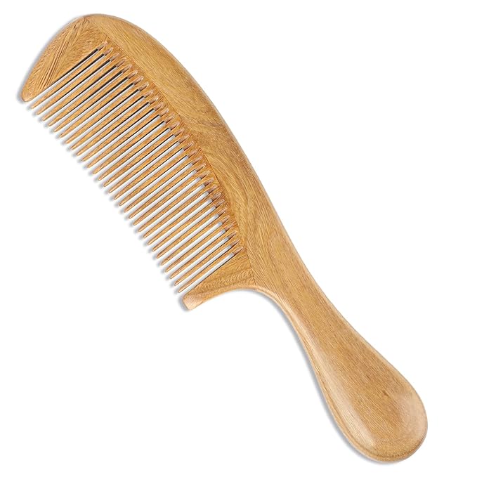 Onedor Handmade 100% Natural Green Sandalwood Hair Combs - Anti-Static Sandalwood Scent Natural Hair Detangler Wooden Comb (Fine Tooth)