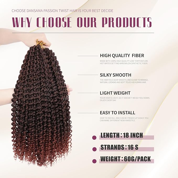 Dansama Passion Twist Hair Water Wave Braiding Hair for Butterfly Style Crochet Braids Bohemian Hair Extensions (18inch (Pack of 6), T1B/350, Economy Pack)