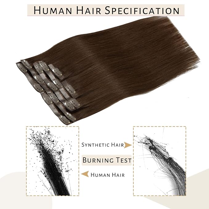 Caliee Seamless Clip in Hair Extensions 14Inch 110G 7Pcs PU Clip in Hair Extensions Color 4 Chocolate Brown Remy Human Hair Extensions Invisible PU Skin Weft Straight Clip in Hair Extensions for thin hair