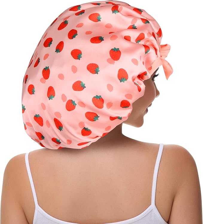 Double Layer Silk Bonnet with Tie Satin Lined Sleep Cap Hair Cover for Women's Curly Natural Hair