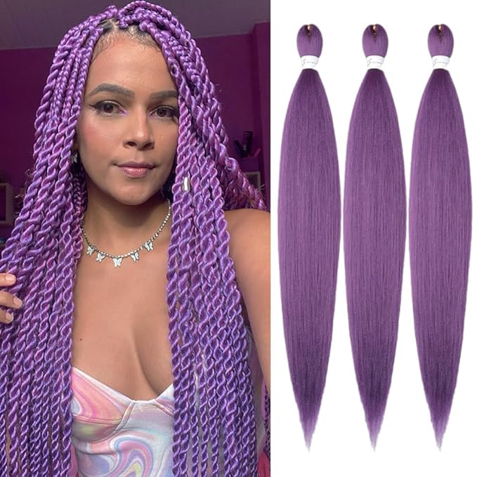 Pre stretched Braiding Hair Extensions Hot Water Setting Synthetic Hair Pre Stretched Crochet Braids Hair 32 Inch Lavender#