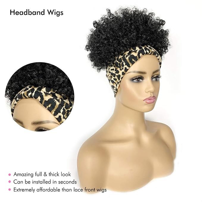 Short Wigs for Black Women Afro Wigs for Black Women Headband Wig with Headbands Attached Kinky Curly Pineapple Wig