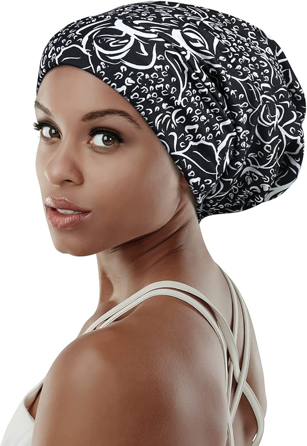 Adjustable Satin Lined Sleep Cap for Dreadlocks Curly Hair Large Head-Stay On Overnight