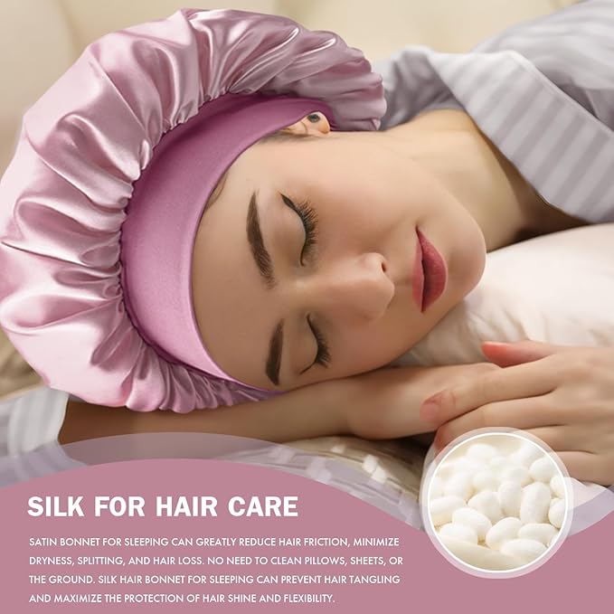 Satin Silk Bonnet for Sleeping, Double Layer Silk Sleep Cap for Men & Women, Soft Satin Lined Bonnet for Curly Hair