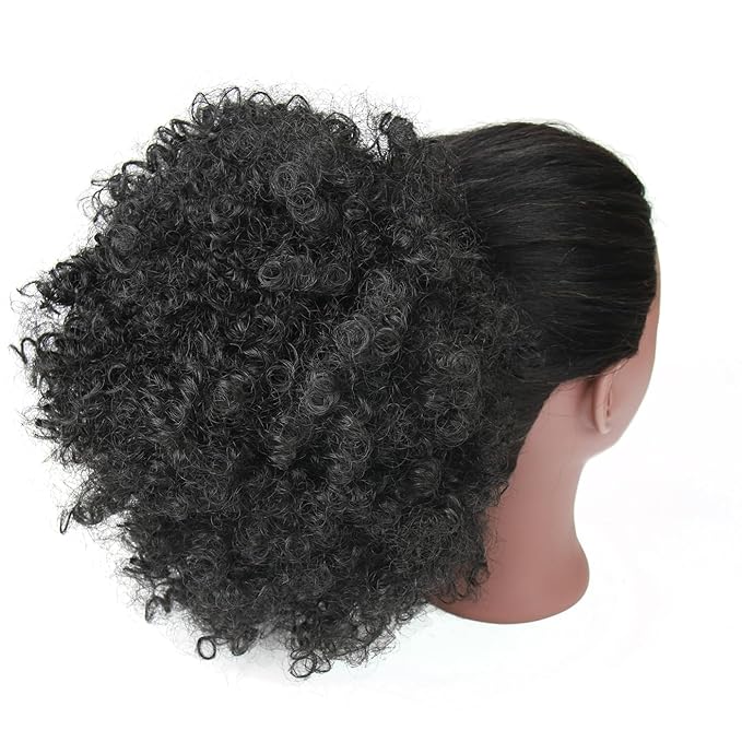 Afro Puff Drawstring Ponytail Extension for Black Women Short Afro Curly Ponytail Extension Clip On Kinky Drawstring Curly Ponytail Bun (1B#)