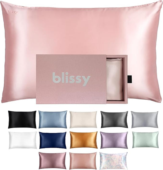 Blissy Silk Pillowcase - 100% Pure Mulberry Silk - 22 Momme 6A High-Grade Fibers - Silk Pillow Cover for Hair & Skin - Regular, Queen & King (Pink, Standard)