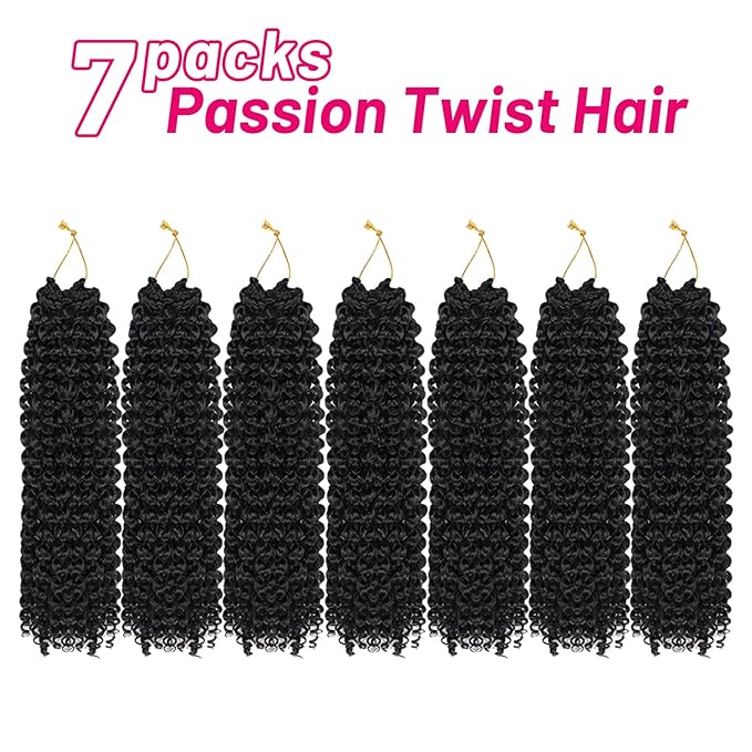 Dorsanee Passion Twist Hair 12 Inch 7 Packs Water Wave Crochet Hair Long Bohemian Curly Braiding Hair for Butterfly Locs, Faux Locs, Boho Style Spring Twist Crochet Braids (1B#)