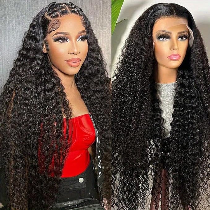 28 Inch Deep Wave Lace Front Wigs Human Hair 13x6 HD Transparent Lace Front Wigs Human Hair 200% Density Deep Curly Glueless Wigs Pre Plucked with Baby Hair for Women