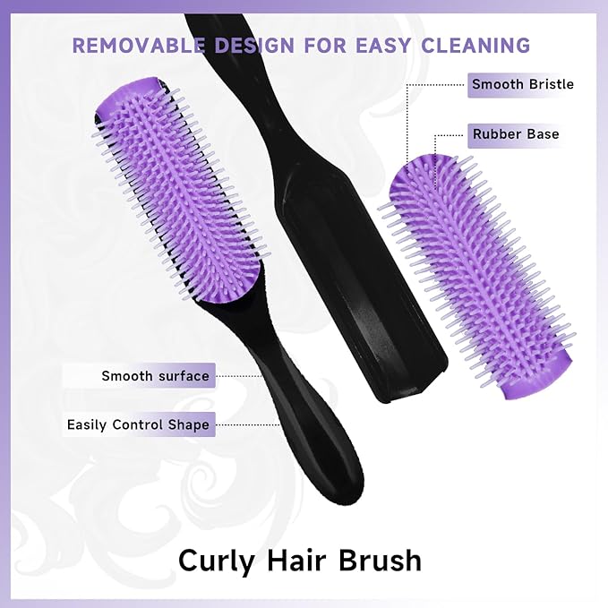 11 Pcs Hairbrush Set, Detangle Hair Brush And Spray Bottle, 3 Pieces Smooth Hairbrush For Toddlers, Suitable For Wet and Dry Hairstyles, Suitable For Adults And Children. (Purple)