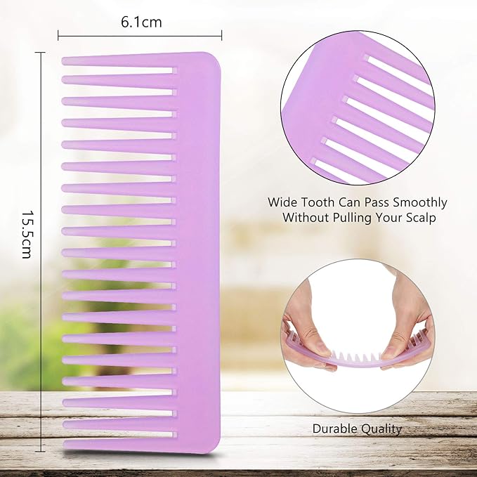 Large Hair Detangling Comb Wide Tooth Comb for Curly Hair Wet Dry Hair, No Handle Detangler Comb Styling Shampoo Comb (Purple, White)