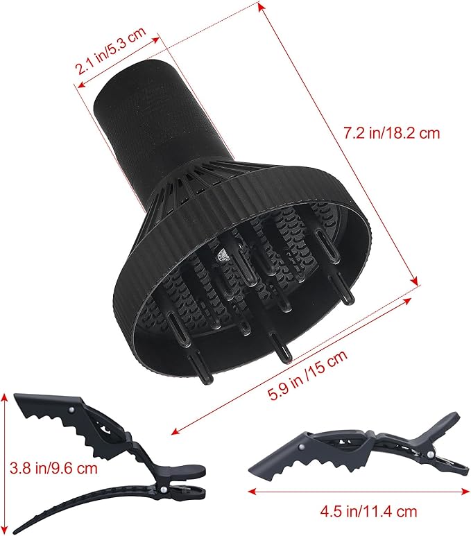 PERFEHAIR Hair Diffuser for Curly Hair, Professional Salon Frizz-Free Fast Blow Dry Diffuser Attachment with 1.57"-2" Nozzle, Black
