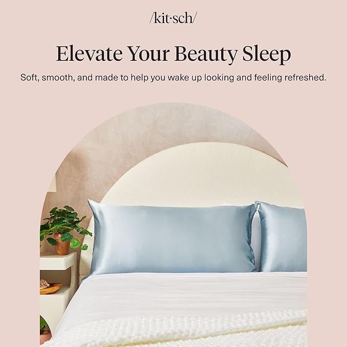 Kitsch Satin Pillowcase, Softer Than Silk Pillow Cases King, Cooling Pillow Covers, Satin Pillowcase with Zipper for Hair, Skin & Quality Sleep, Wrinkle-Free & Smooth, King Size 19"x36", Haze Blue