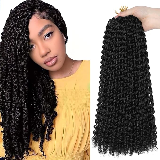 Ubeleco Short Passion Twist Hair 14 Inch 154 Strands Water Wave Crochet Hair 7 Packs Passion Twist Crochet Hair for Black Women Spring Twists Curly Braiding Hair Extensions (14 Inch,1B)