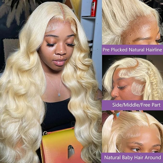 26Inch Blonde Wig Human Hair 13x6 613 Lace Front Wig Human Hair 180% Density HD Swiss Body Wave Lace Front Glueless Wigs Pre Plucked With Baby Hair(26 inch, 613 Blonde Wig)