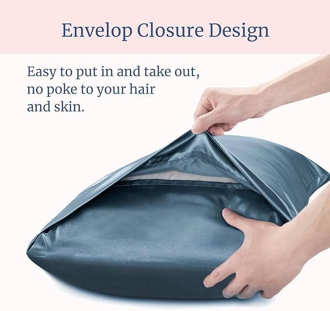 BEDELITE Satin Pillowcase for Hair and Skin, Super Soft and Cooling Similar to Silk Pillow Cases 2 Pack with Envelope Closure, Gift for Women Men(20"x36" King Size, Bluesteel)