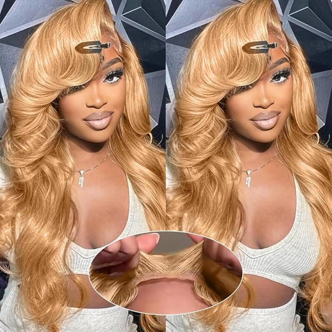 UMEGOOD Honey Blonde Wig Human Hair 27# Colored Ash Blonde Wig Human Hair 9X6 HD Body Wave Lace Front Wigs 200 Density 9X6 Glueless Frontal Wigs Human Hair Pre-Plucked Honey Blonde Wig 26 Inch