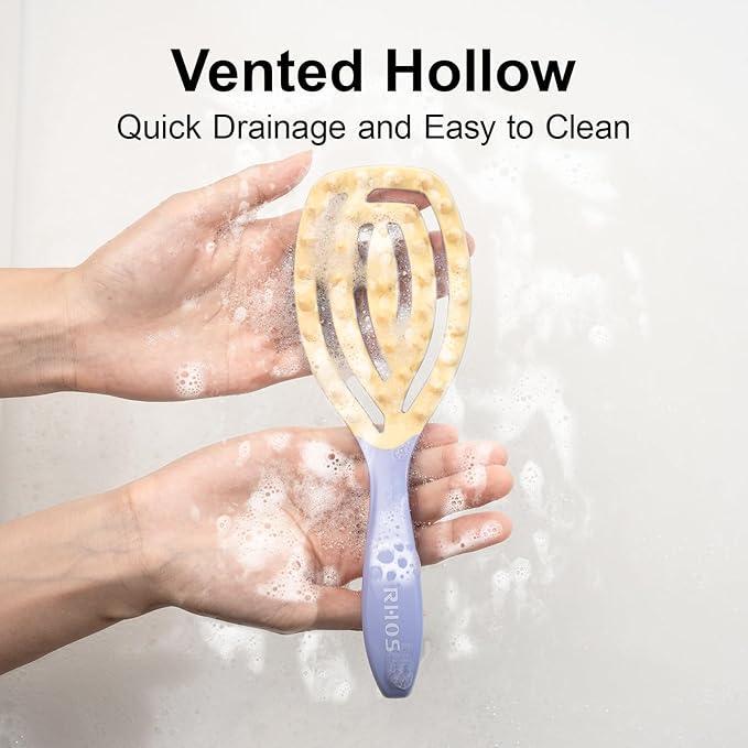 RHOS Scalp Massager, Shampoo Brush with Handle, Curved Vented Hair Scrubber, Scalp Brush for Wet & Dry Hair (Purple)