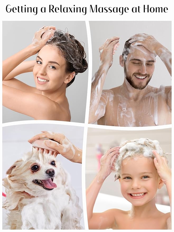 HEETA Scalp Massager Hair Growth, Silicone Scalp Scrubber Shampoo Brush for Exfoliation, Dandruff Removal & Head Massage Stress Relax, Wet & Dry Use for Thick, Thin Hair Care, Wheat Straw Light Pink