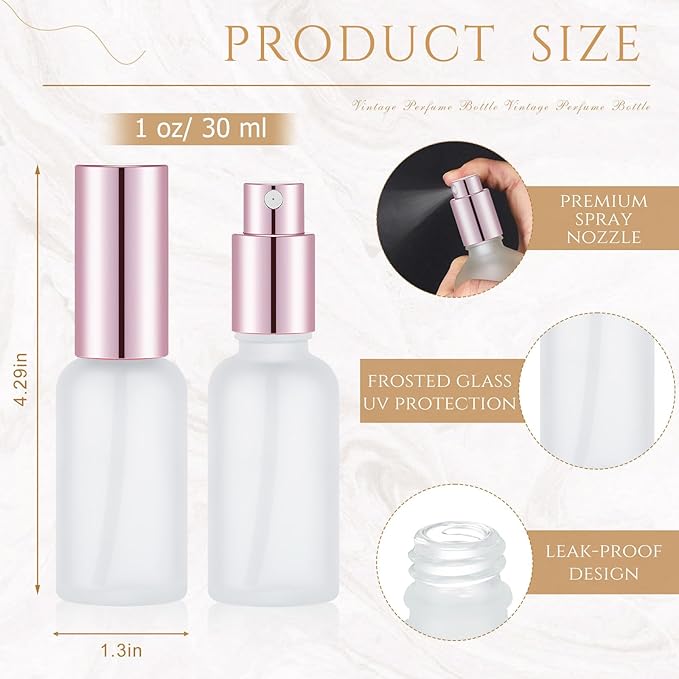 Roshtia 30 Pcs 1 oz/ 30 ml Rose Gold Glass Spray Bottle Refillable Perfume Atomizer Clear Decorative Empty Bottles with Fine Mist Sprayer Pump for Face Body Travel