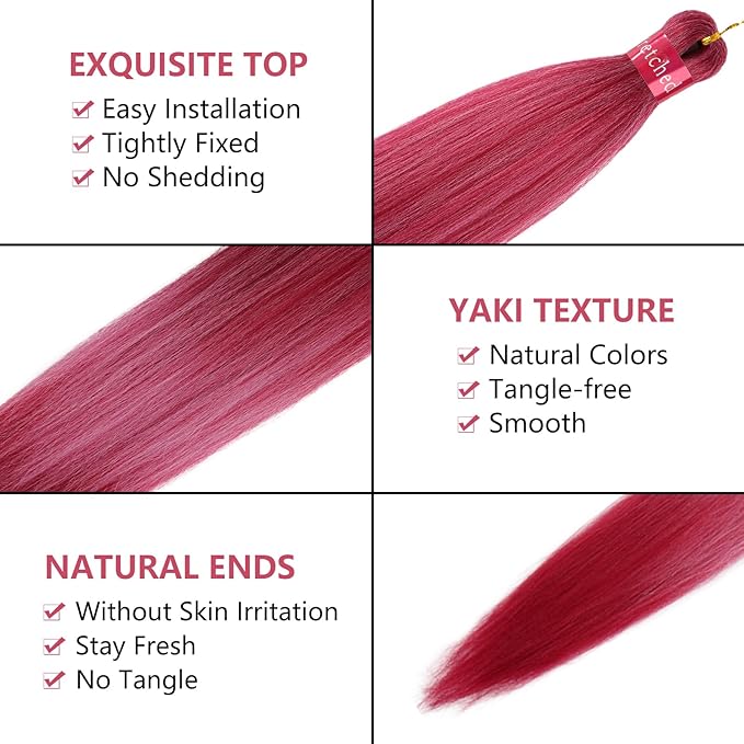 Rose/L.Purple/Rose Braiding Hair Pre Stretched 2 Packs Box Braids Hair Extensions 26 Inches Synthetic Pre Stretched Braiding Hair…