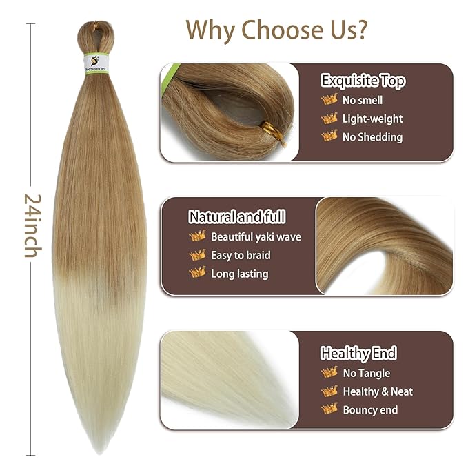 Ombre Braiding Hair Pre Stretched 24 Inch 8 Packs, Synthetic yaki Ombre Blond Pre Stretched Braiding Hair 27/613#