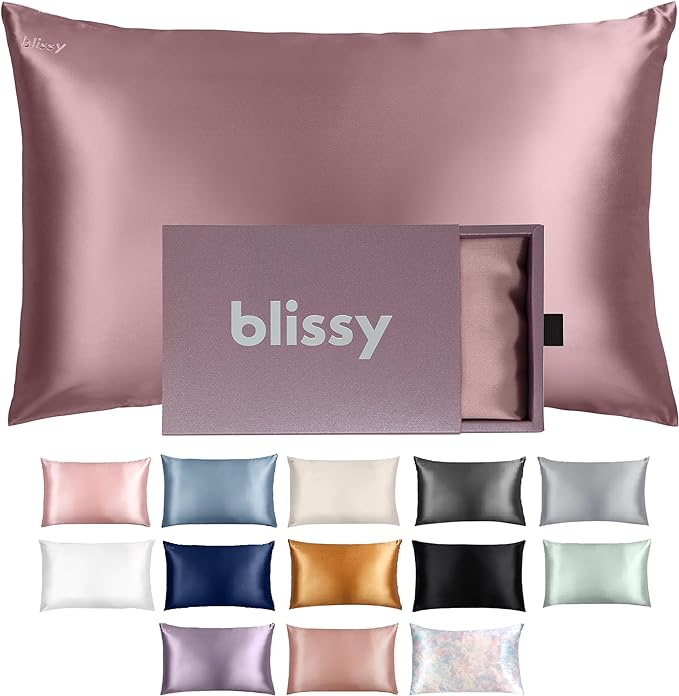 Blissy Silk Pillowcase - 100% Pure Mulberry Silk - 22 Momme 6A High-Grade Fibers - Silk Pillow Cover for Hair & Skin - Regular, Queen & King (Plum, King)
