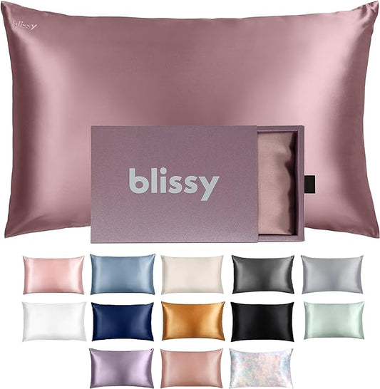 Blissy Silk Pillowcase - 100% Pure Mulberry Silk - 22 Momme 6A High-Grade Fibers - Silk Pillow Cover for Hair & Skin - Regular, Queen & King (Plum, King)