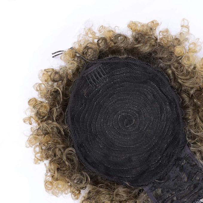 ENTRANCED STYLES Drawstring Ponytail with Bangs Afro Puff Ponytail Extensions for Women Short Curly Puff Ponytail with Bangs Clip in Wrap Updo Hairpiece for Women (T27)