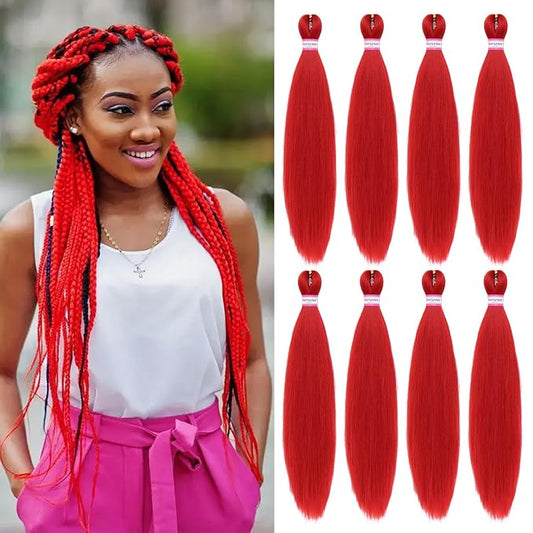 Red Braiding Hair Pre Stretched 20 Inch 8 Packs Braiding Hair Extensions for Crochet Box Braids Twists Locs Hair Soft Yaki Texture Hot Water Setting (20inch,#Red)