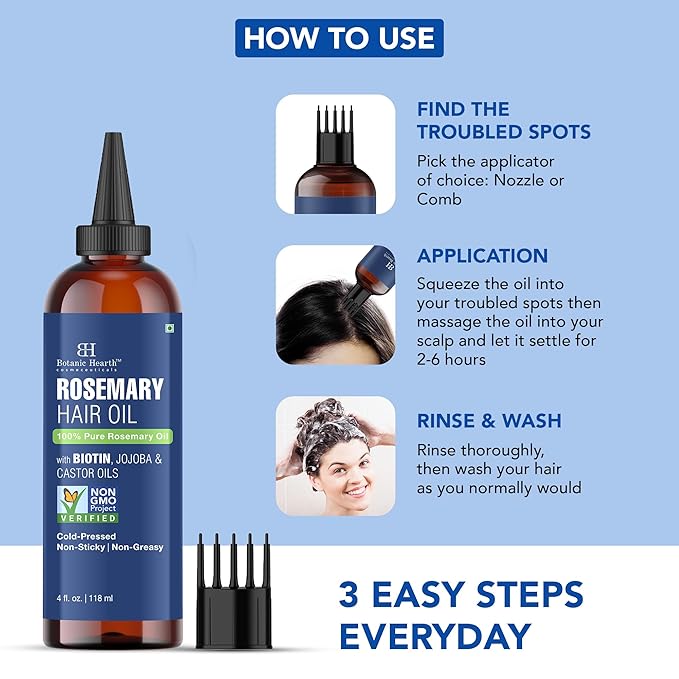 Botanic Hearth Hair Oil for Hair Growth | Rosemary Oil for Hair Growth with Biotin, Castor & Jojoba | Scalp Oil & Dry Scalp Treatment | Color Safe | All Hair Types | 4 Fl Oz