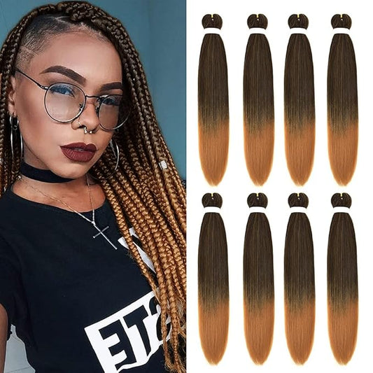 8 Pack Ombre Braiding Hair Pre Stretched - 26" 100G/Pack Premium Pre Stretched Braiding Hair Extensions, Professional Itch Free Hot Water Setting Perm Yaki Texture Prestretched Hair(1B27)