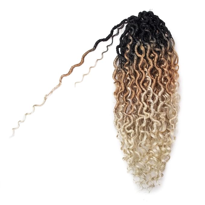 Goddess Locs Crochet Hair 18Inch Faux Locs Crochet Hair Curly Ends Pre-looped River Hippie Locs Bohemian Locs Crochet Braids for Black Women(1B/27/613, 18inch)