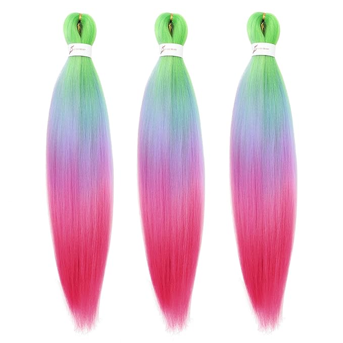 Dorsanee 3 Tone Braiding Hair Pre Stretched 24 Inch 3 Packs Braiding Hair Extensions for Box Braids Twists Locs Hair Soft Yaki Texture Hot Water Setting (#Light Green/Light Purple/Pink)
