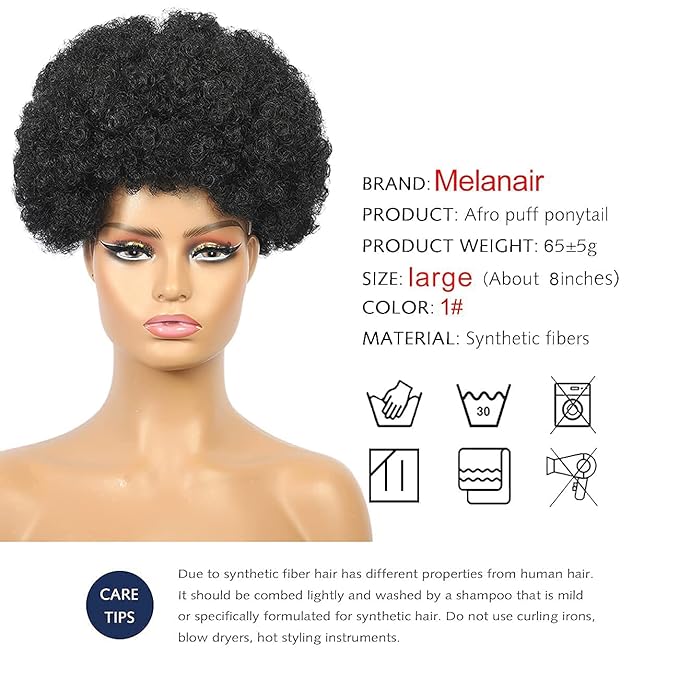 Afro Puff Drawstring Ponytail with Bangs ponytail extension for black women Short Curly Clip in Wrap Updo Hairpiece(1#) (No bangs, 1#)