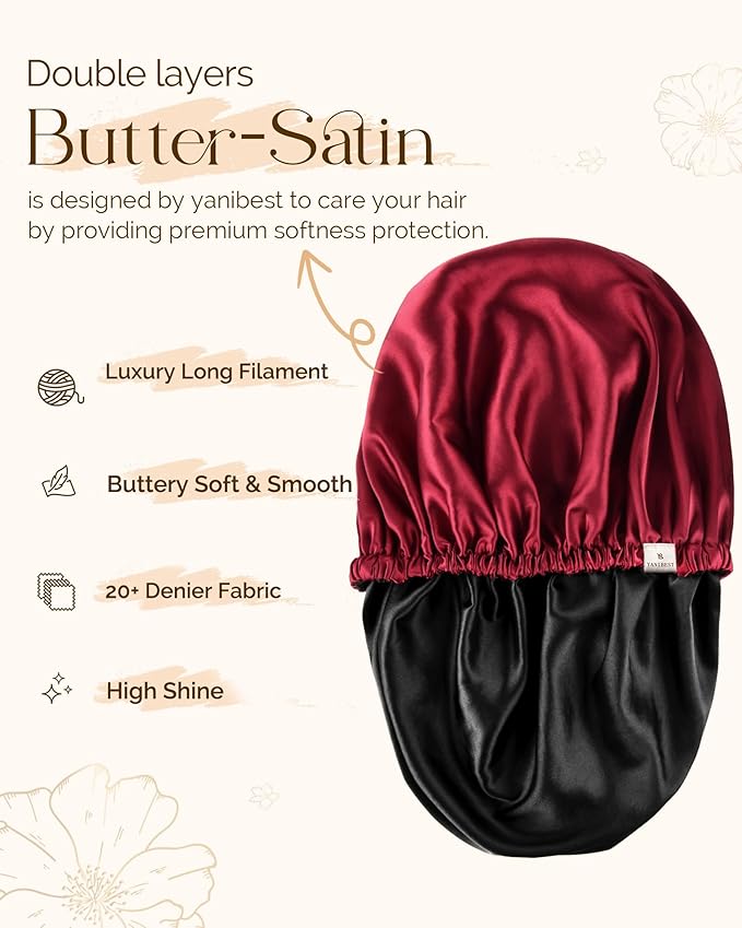 YANIBEST Silk Bonnet Satin Bonnet for Sleeping Women Men, Adjustable Double Layer Hair Bonnet for Curly Braids Reduce Frizz