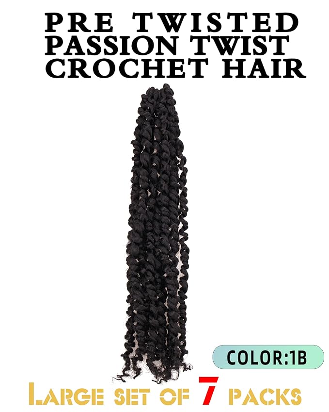 Pre-twisted Passion Twist Crochet Hair for Black Women 14 Inch 7 Packs Passion Twist Hair,Pre-looped Crochet Hair,Synthetic Spring Kinky Twist Braiding Hair Extensions (14"-7P,1B)
